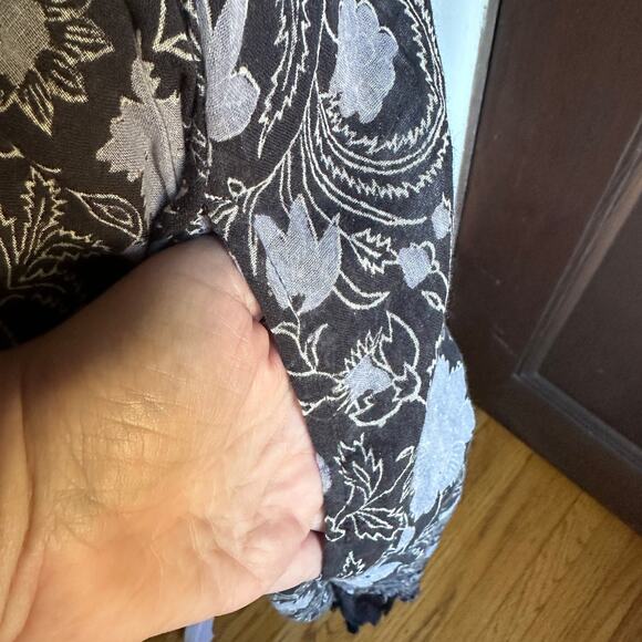 BANJANAN | Black Floral Smocked Bodice Curved Hem Tassle Dress | Sz XS - Picture 7 of 8